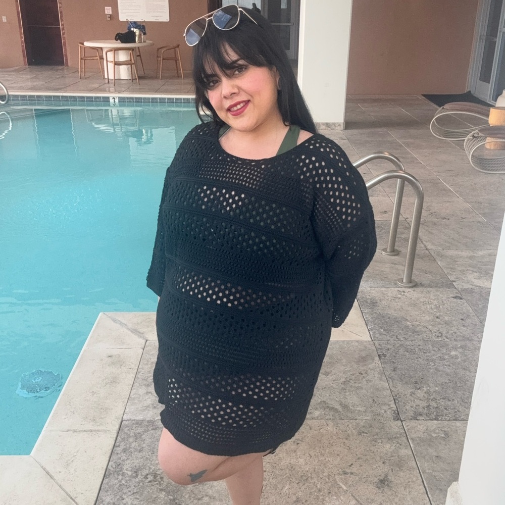 Elegant Black Crochet Swim Cover-Up
